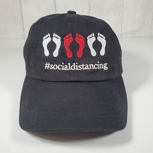 #socialdistancing Black Hat Red/White embroidered